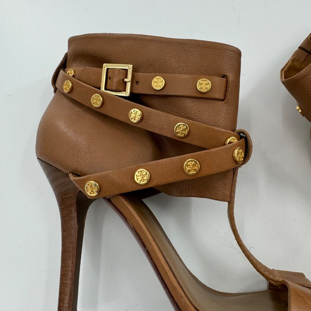 Tory Burch Graham Brown Leather Strappy High Heel Sandals 9M - Picture 6 of 15
